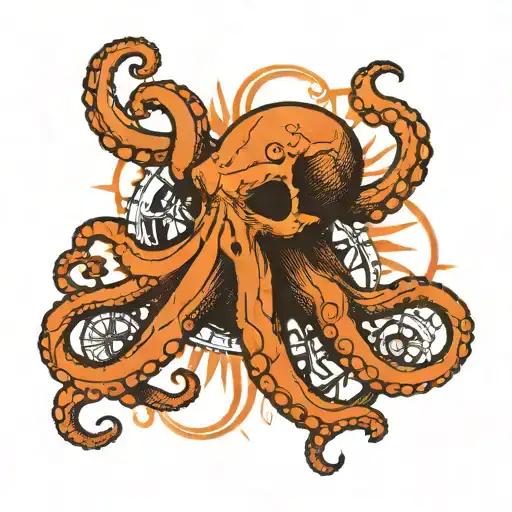 Octopus Wrapped Around Skull And Compass
