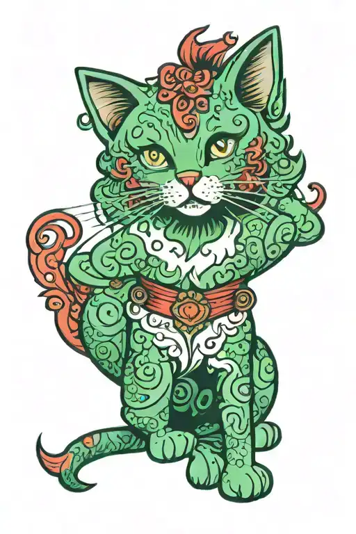 Cubby Cartoon Kittie With Red Curly Hair And Green Eyes