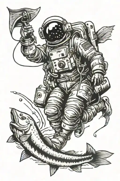 Astronaut And Catching Fish Transforming