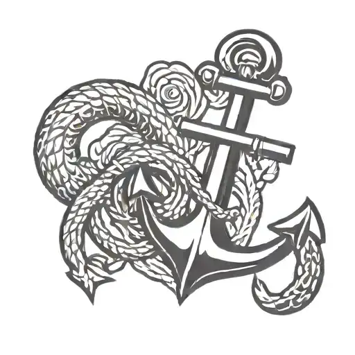 A Traditional Anchor Tattoo With A Cat Silhouette And Scorpio Symbol Incorporated Into The Design