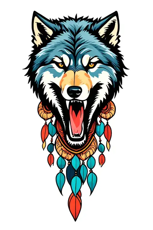 Dreamcatch With Growling Wolf Head Emerging