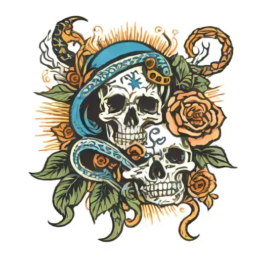Aquarius And Rose With Snake And Skull