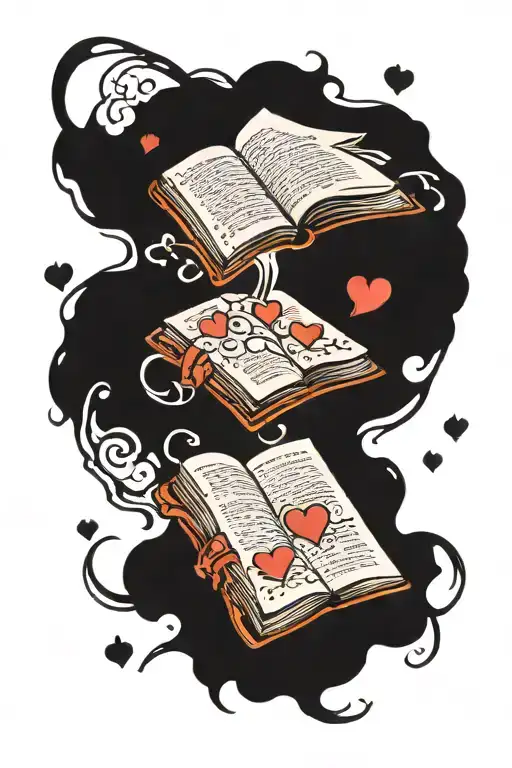 Open Book With Te Vivo Coming From The Pages Surrounded By Hearts