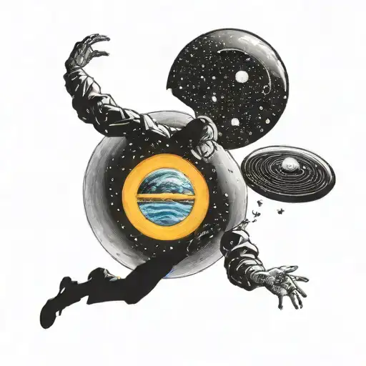 A Human Floating In Front Of A Wormhole In Space