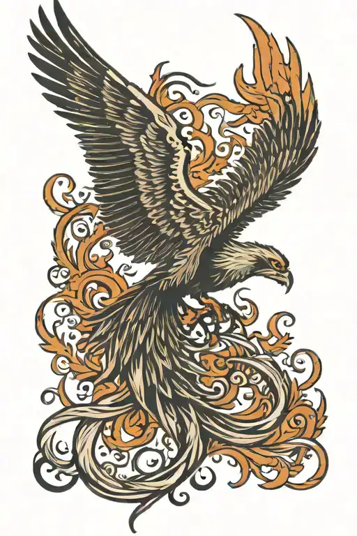 A Phoenix Rising From Ashes With A Tribal Design Incorporated Into Its Wings