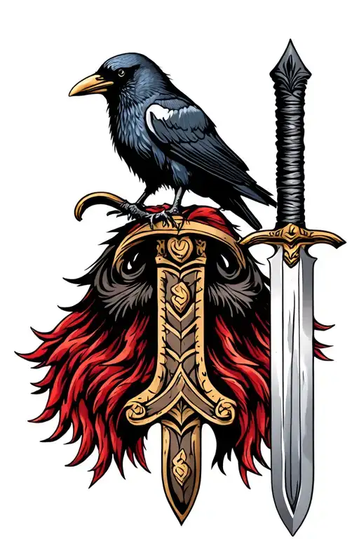 Viking Tattoo With A Crow And A Sword