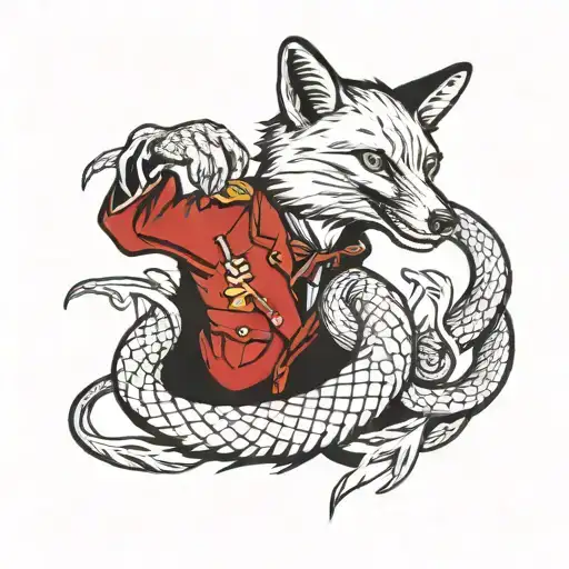 Fox Locked In Combat With A Snake Wrapped Around The Neck