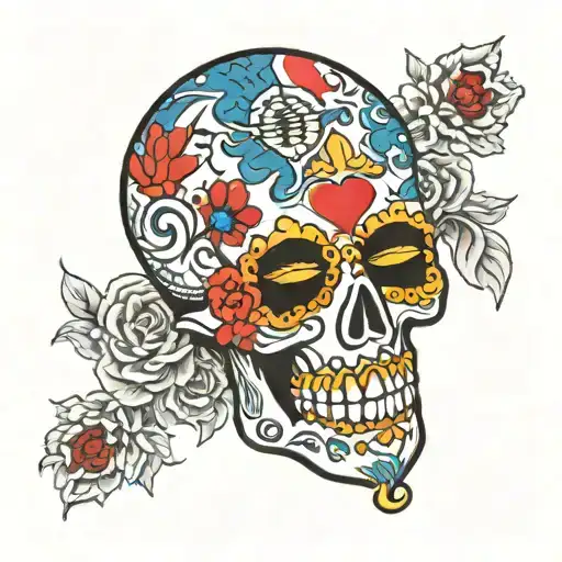 Sugar Skull With South Korean Flag Symbol