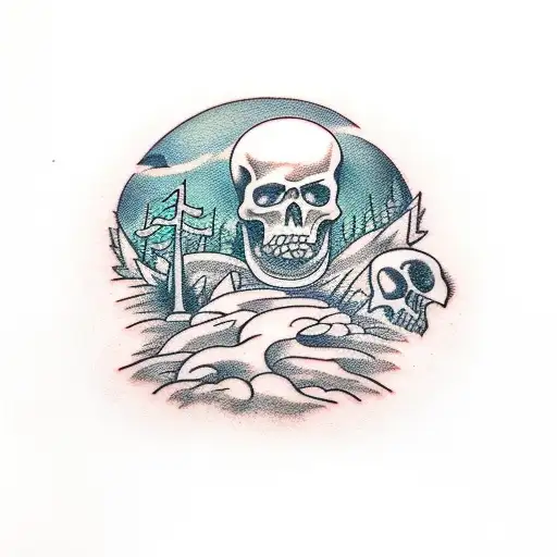 Graveyard With Two Empty Graves Dug Out And Dark Forest In Background