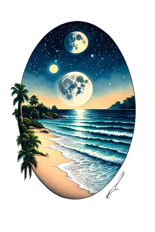 Moon With Beach And Starry Sky