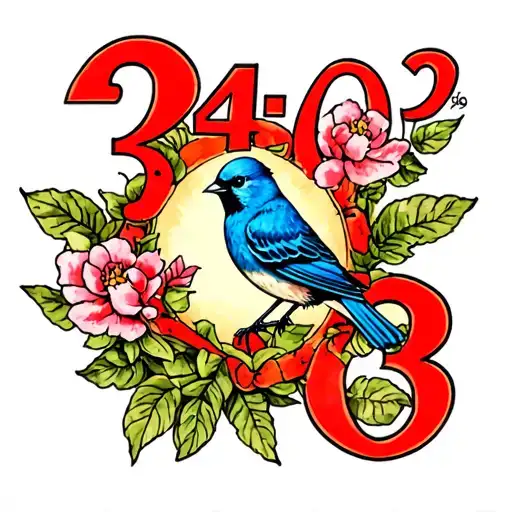 Traditional Style Tattoo With The Numbers 3403 And Little Blue Bird
