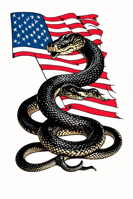 Black Gasden Snake Wrapped Around An American Flag
