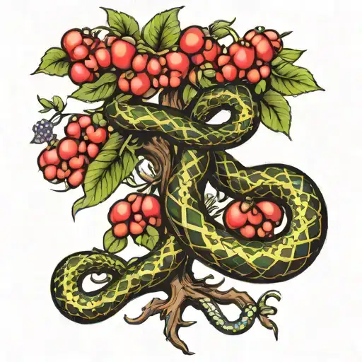 Tree Of Forbidden Fruit With Snake Wrapped Around It