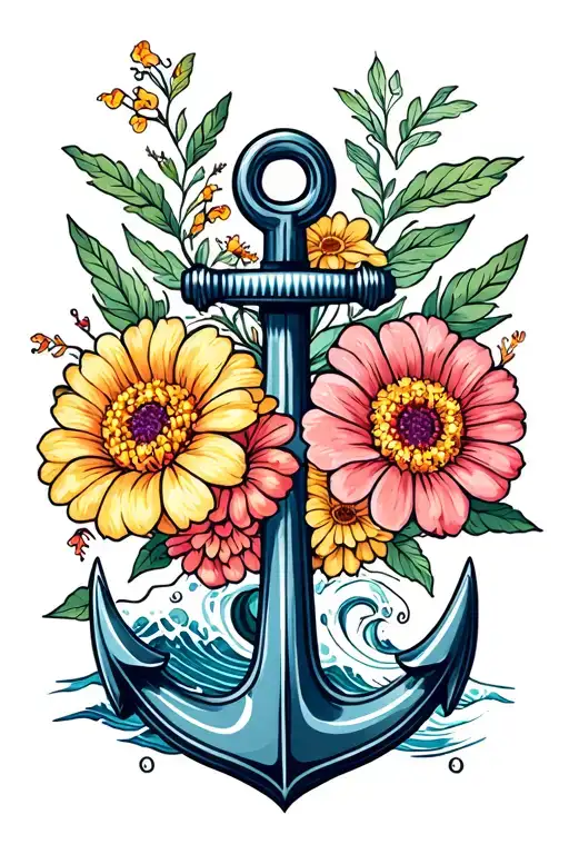 Heroshige Ocean Waves Anchor Zinnia Flowers Honey Suckle Flowers