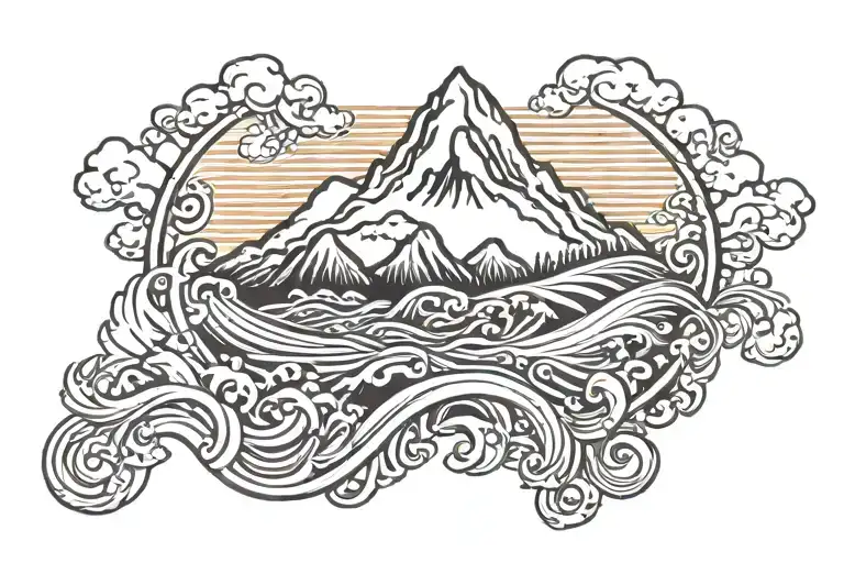 Mountain Sun Ocean Wave Merging