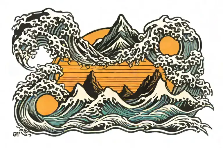 Mountain Sun Ocean Wave Merging