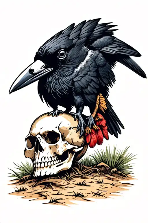 American Desert With Crow Skull