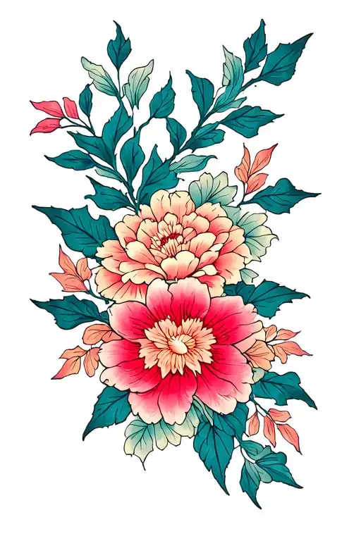 Asian Floral Arm Sleeve Tattoo Design