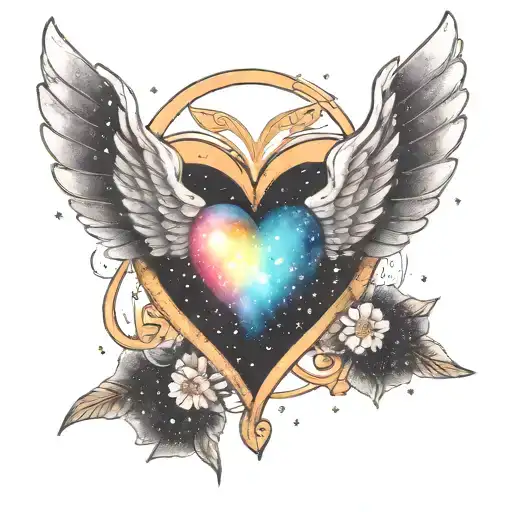 An Ethereal Heart With Wings Surrounded With The Galaxy Background