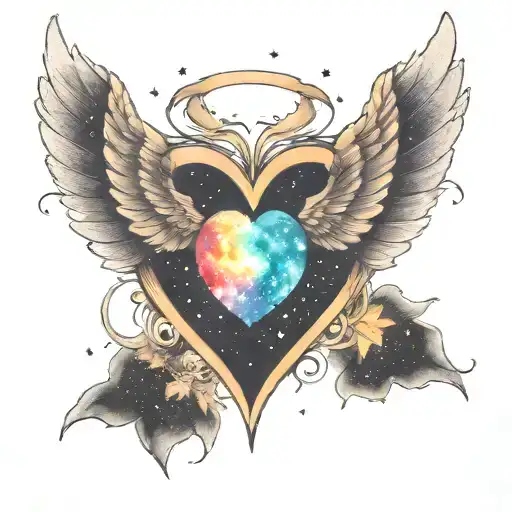 An Ethereal Heart With Wings Surrounded With A Galaxy Background