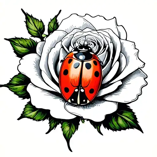Ladybug On Top Of A White Rose