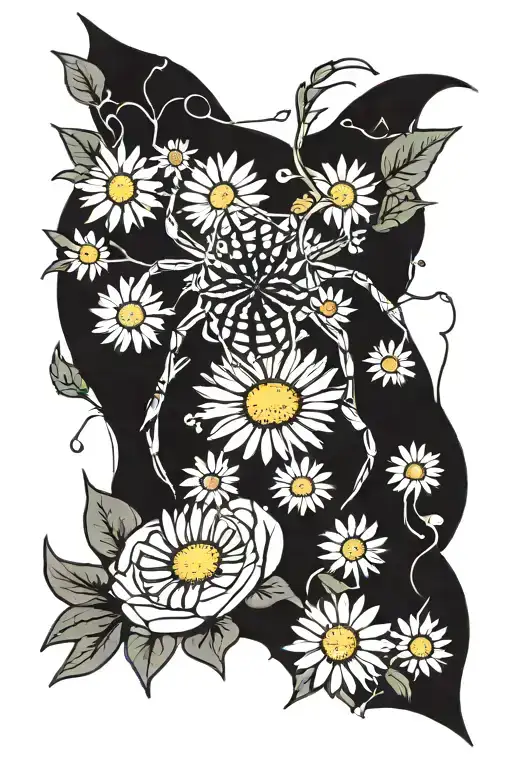 Spider And Daisy Flowers