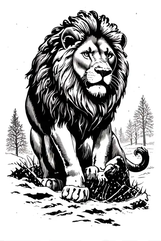 In A Pit With A Lion On A Snowy Day