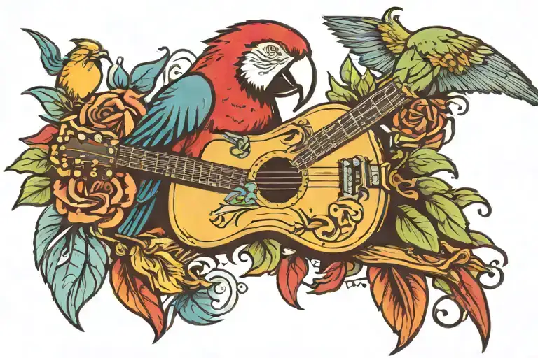 Guitar And Parrot