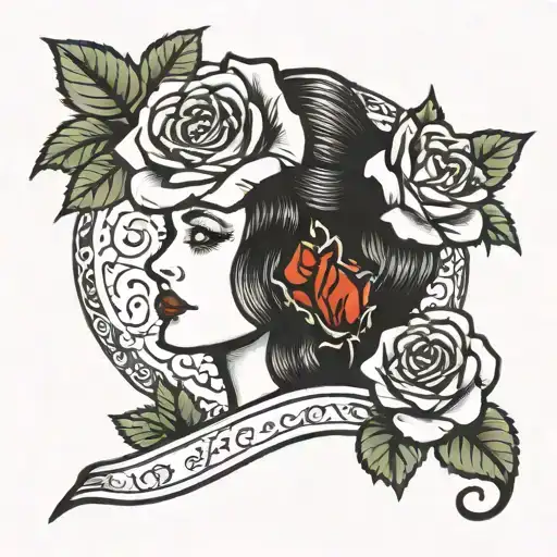 A Woman And A Rose Growing Together