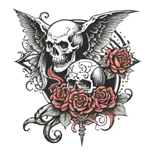 A Realistic Tattoo Featuring A Mix Of Gothic And Horror Themes