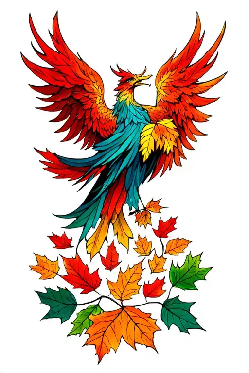 Phoenix Rising From Fall Leaves Instead Of Ashes Symbolizing Rebirth