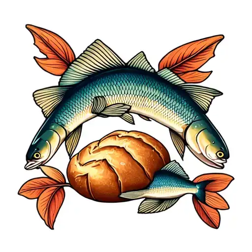 American Traditional Style About Fishes And Loaves From The Bible