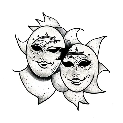 Theatral Mask Moon And Sun Separated