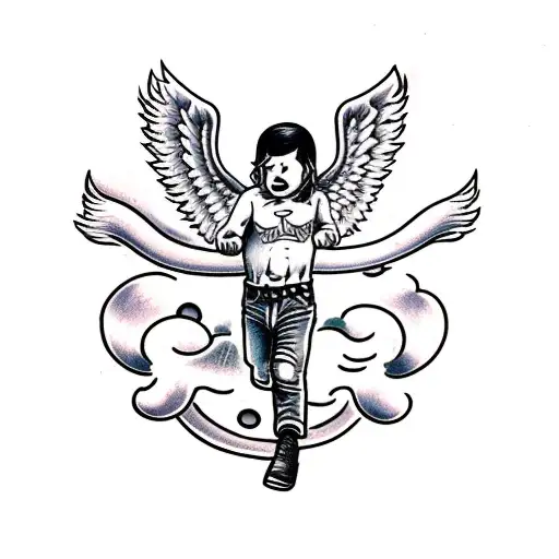 Animated Male Baby Angry Angel Flying While Shooting With A Mini Uzi