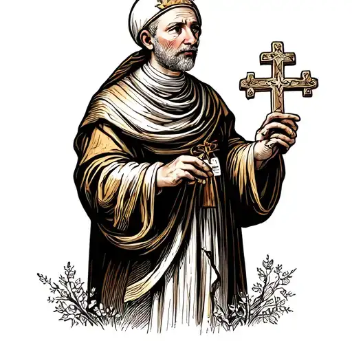 Catholic Monk With Church In His Hands Holding