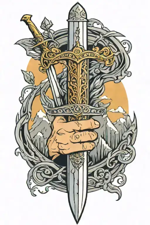 The Lord Of The Rings Sleeve With A Narsil Sword On A Inner Forearm