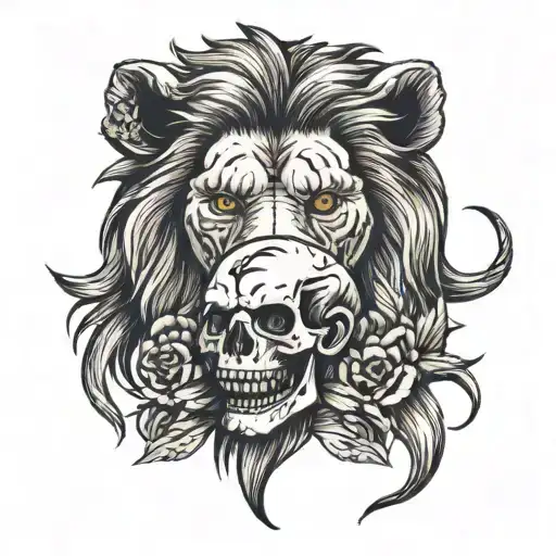 Lion And Kid Smiling Skull