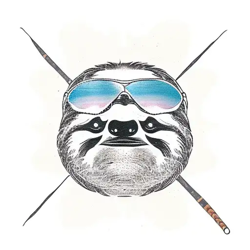 Sloth Face With A Hawaiian Shirt Drinking Rum In The Beach