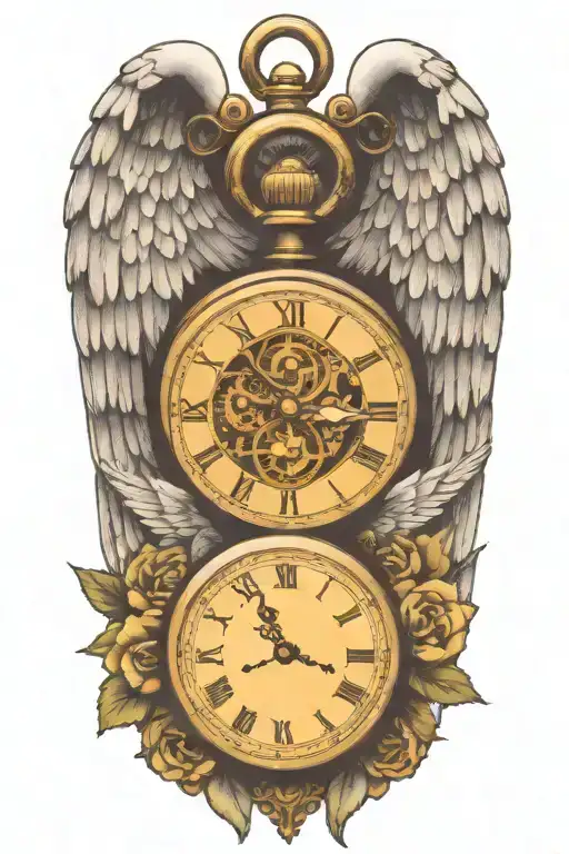One Steampunk Pocket Watch Tattoo With Angel Long Wings