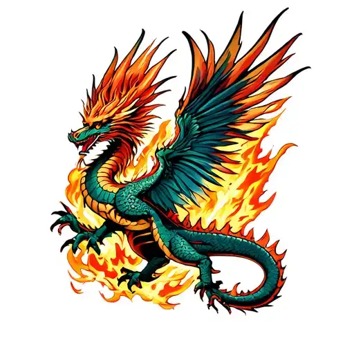 Dragon Et Phoenix Rising From The Ashes