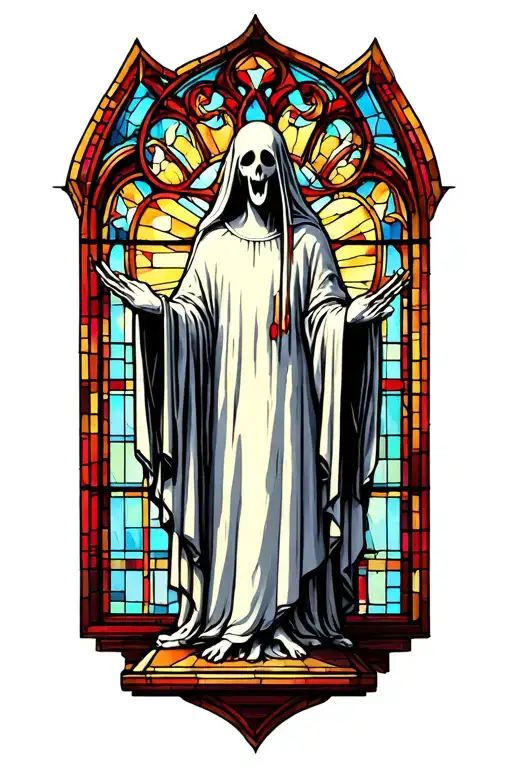 Robed Ghost Statue In A Cathedral Stained Glass Window