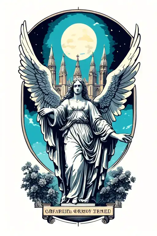 Angels From Above And Statues Below With Cathedral In Background