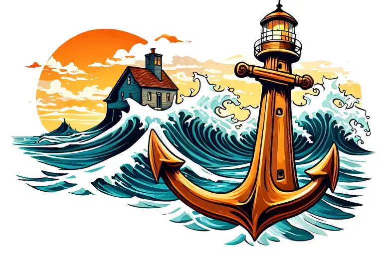 Anchor Light House Sea Waves Crashing In The Background