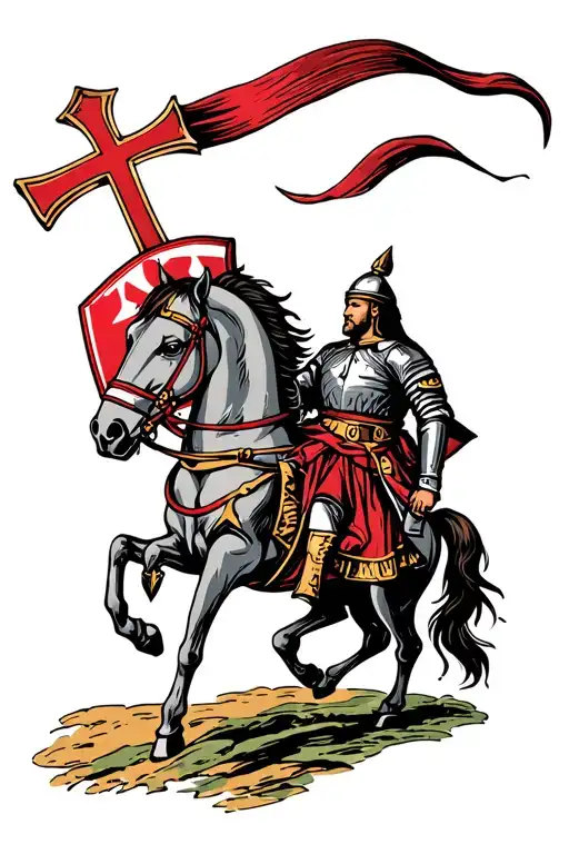 Knights Templar With Horse And Shield Cross Royalty