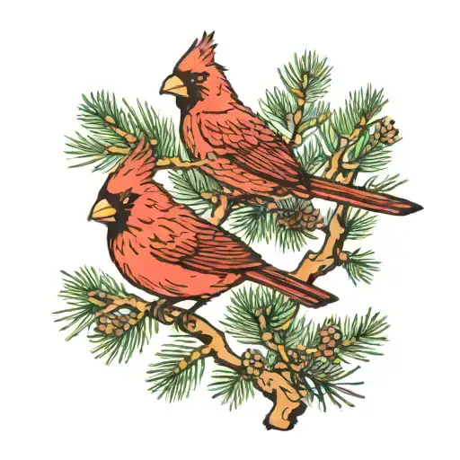Cardinal On Pine Tree Branch