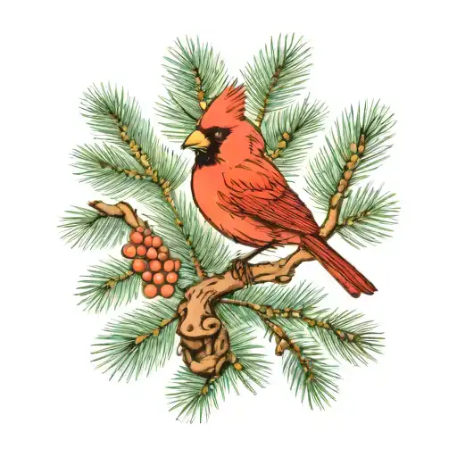 Cardinal On Pine Tree Branch