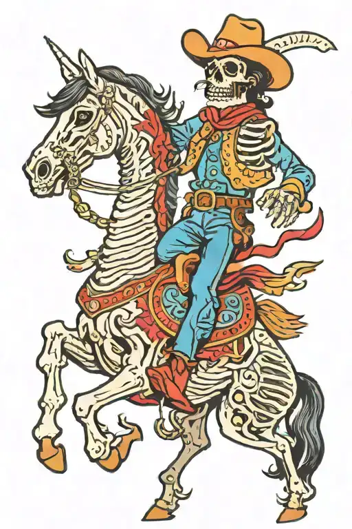 Sketeton Cowboy Riding Skeleton Horse Galloping