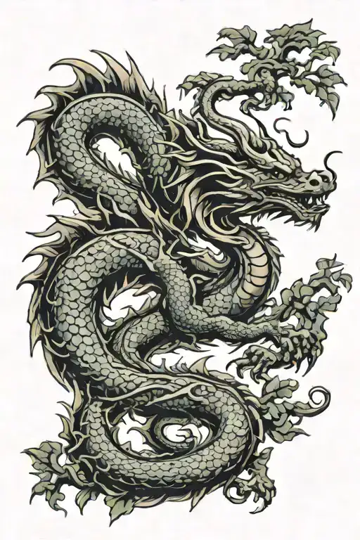 Dragon With Tree In The Background