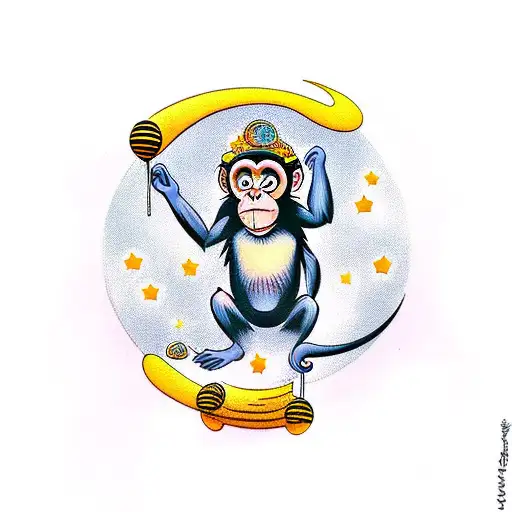 A Monkey Holding Honey And A Moon The Background