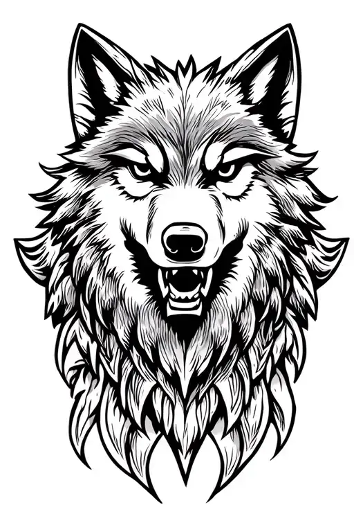 Norse Fenrir Wolf Head Looking Forward